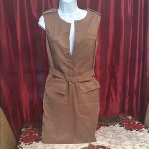 Ann Taylor Tan Sheath Dress with Tie Front and Slit